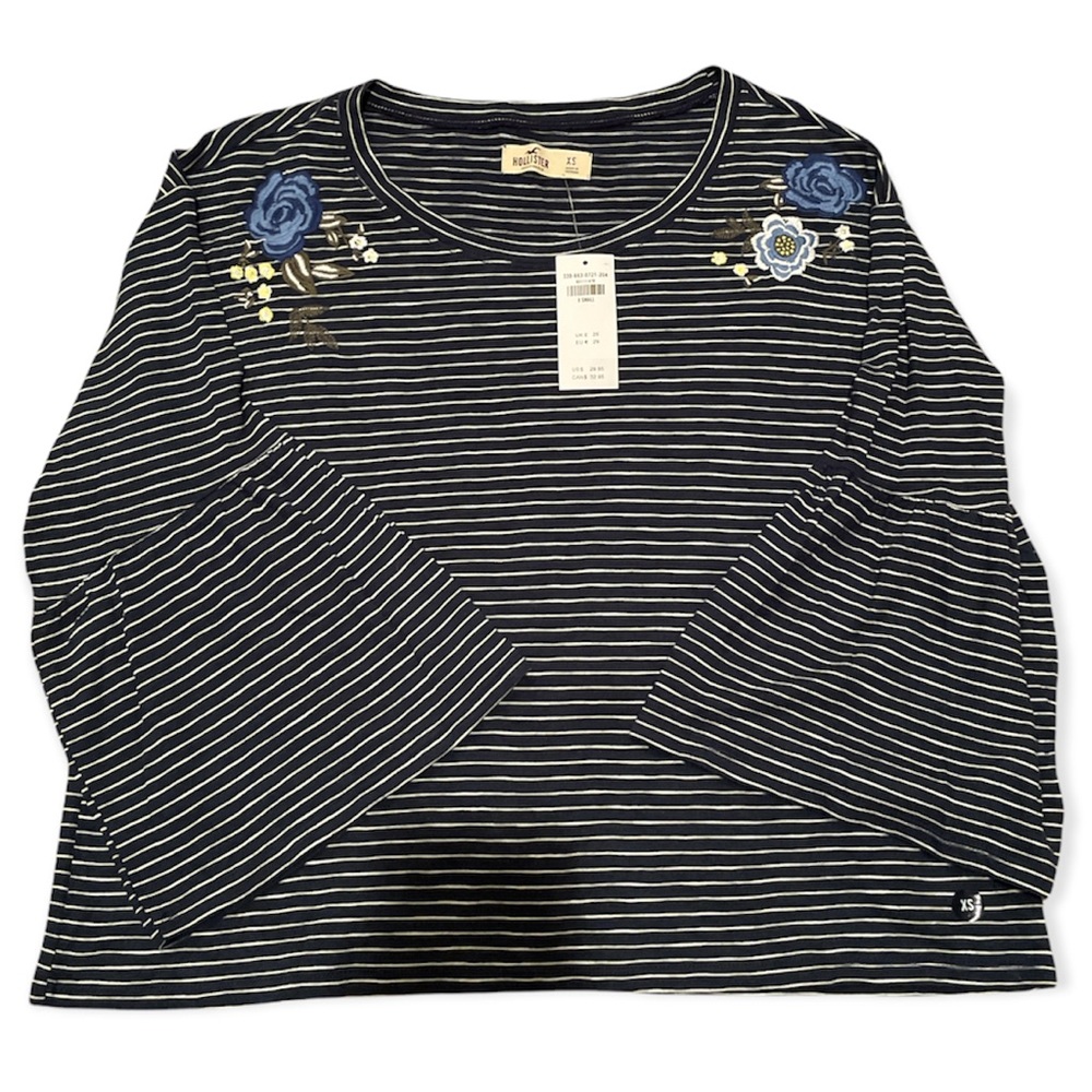 B&W striped with flowers hollister top/blouse